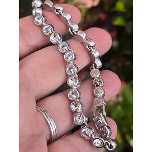 Gorgeous Swarovski Silver Tone Clear Round Crystal Tennis Bracelet, 7.5 inches